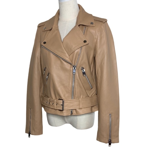 Walter Baker Allison Leather Biker Jacket Tan Latte Size M - Picture 4 of 17